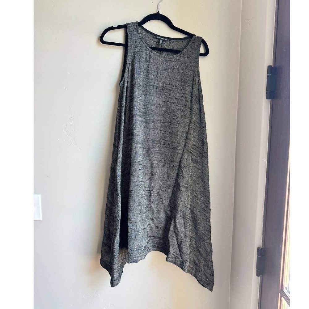 Eileen Fisher Gray Linen Asymmetrical Dress S Minimalist Quiet Luxury Coastal